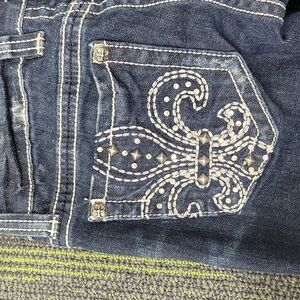 Miss Me JP5010 Boot Cut Jeans Women's Bling Studded Fleur De Lis Stretch-Size 27